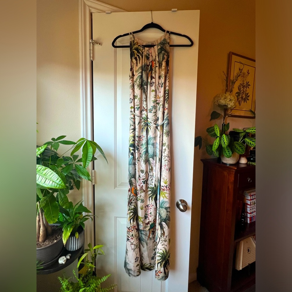 H&M Peach Jungle Floral Print Sleeveless Cocktail Maxi-Dress, XS